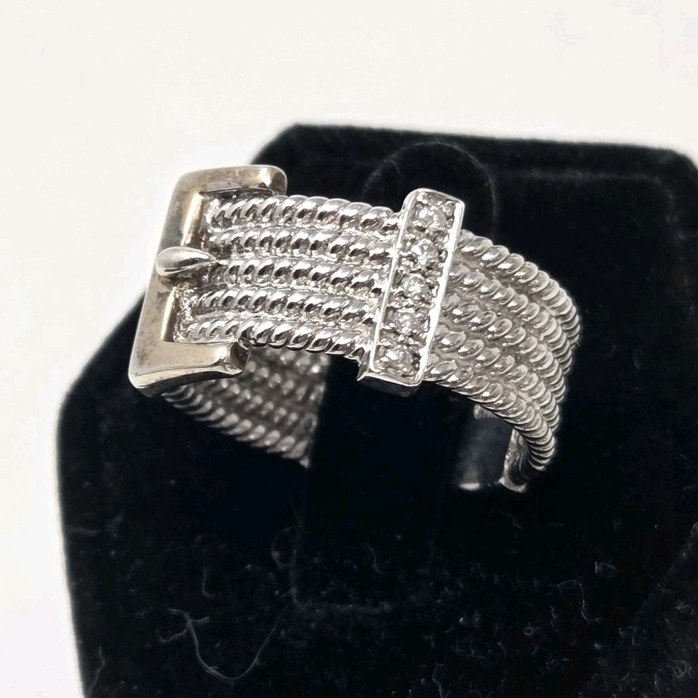 QVC‎ Affinity Diamonds Two Tone 925 Sterling Silver Belt Buckle Ring Sz 8